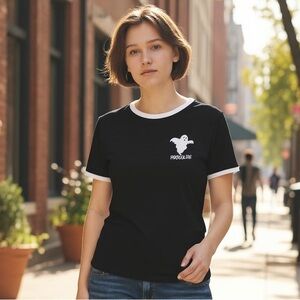 NEW It Love Closet Black & White Piped Ghost Boo Faboolous Halloween Shirt L